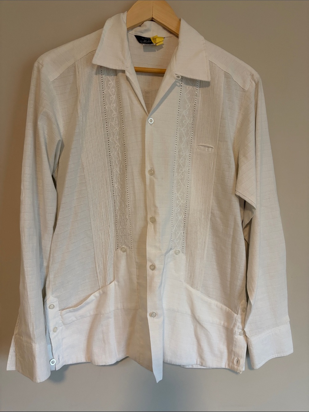 Men's White Embroidered 100% Linen Guayabera Button-Down Shirt